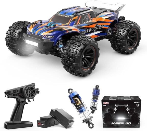 HYPER GO H16DR 1:16 Scale Ready to Run Fast Remote Control Car, High Speed Jump RC Monster Truck, Off Road RC Cars, 4WD All Terrain RTR RC Truck with 2 LiPo Batteries for Boys and Adults - Image 4