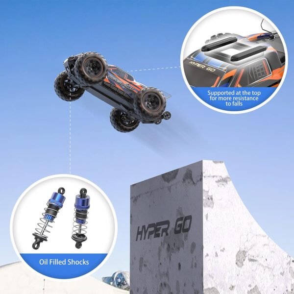 HYPER GO H16DR 1:16 Scale Ready to Run Fast Remote Control Car, High Speed Jump RC Monster Truck, Off Road RC Cars, 4WD All Terrain RTR RC Truck with 2 LiPo Batteries for Boys and Adults - Image 5